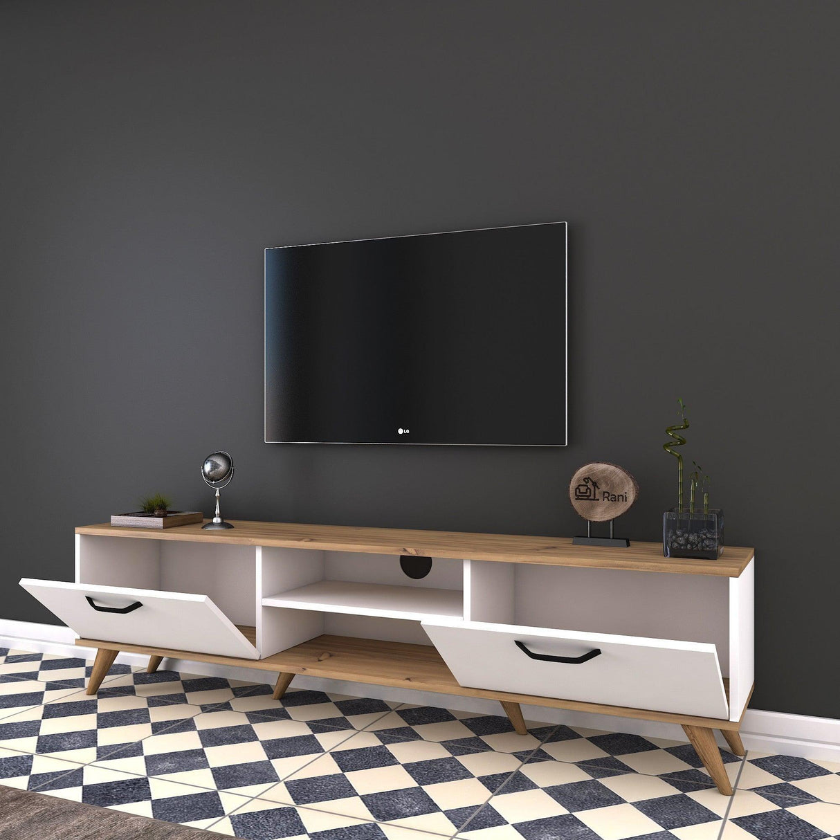 Comoda TV Defne, Alb, 180x49x35 cm
