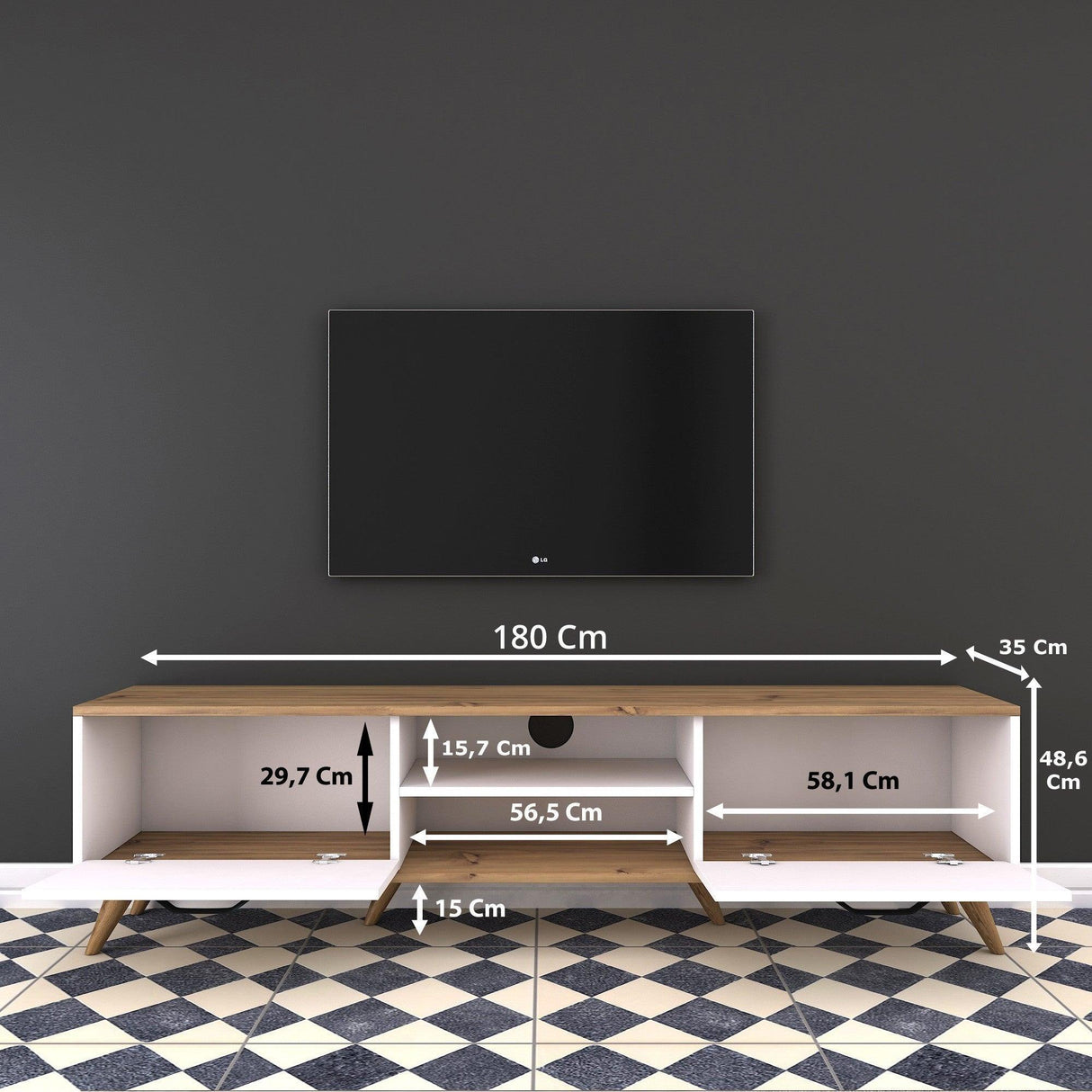 Comoda TV Defne, Alb, 180x49x35 cm