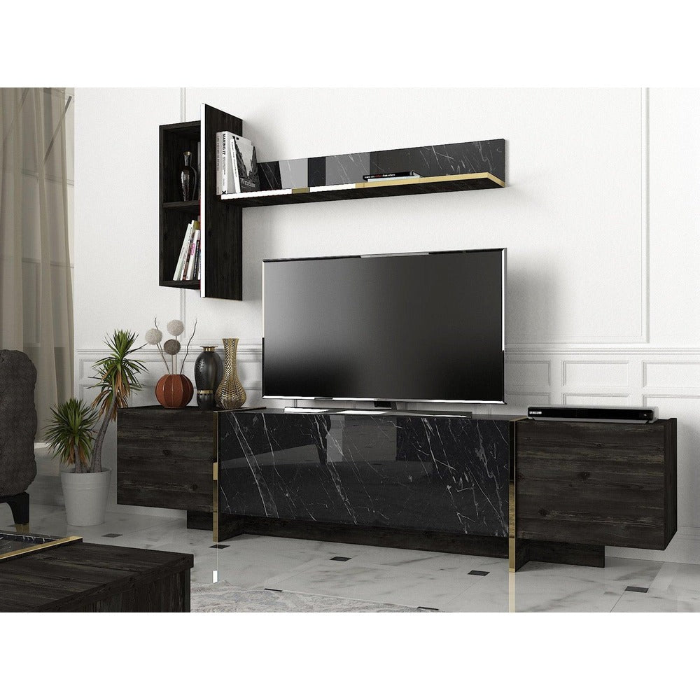Comoda Tv Harlequin cu 3 Compartimente, Negru, 180x45x33 cm