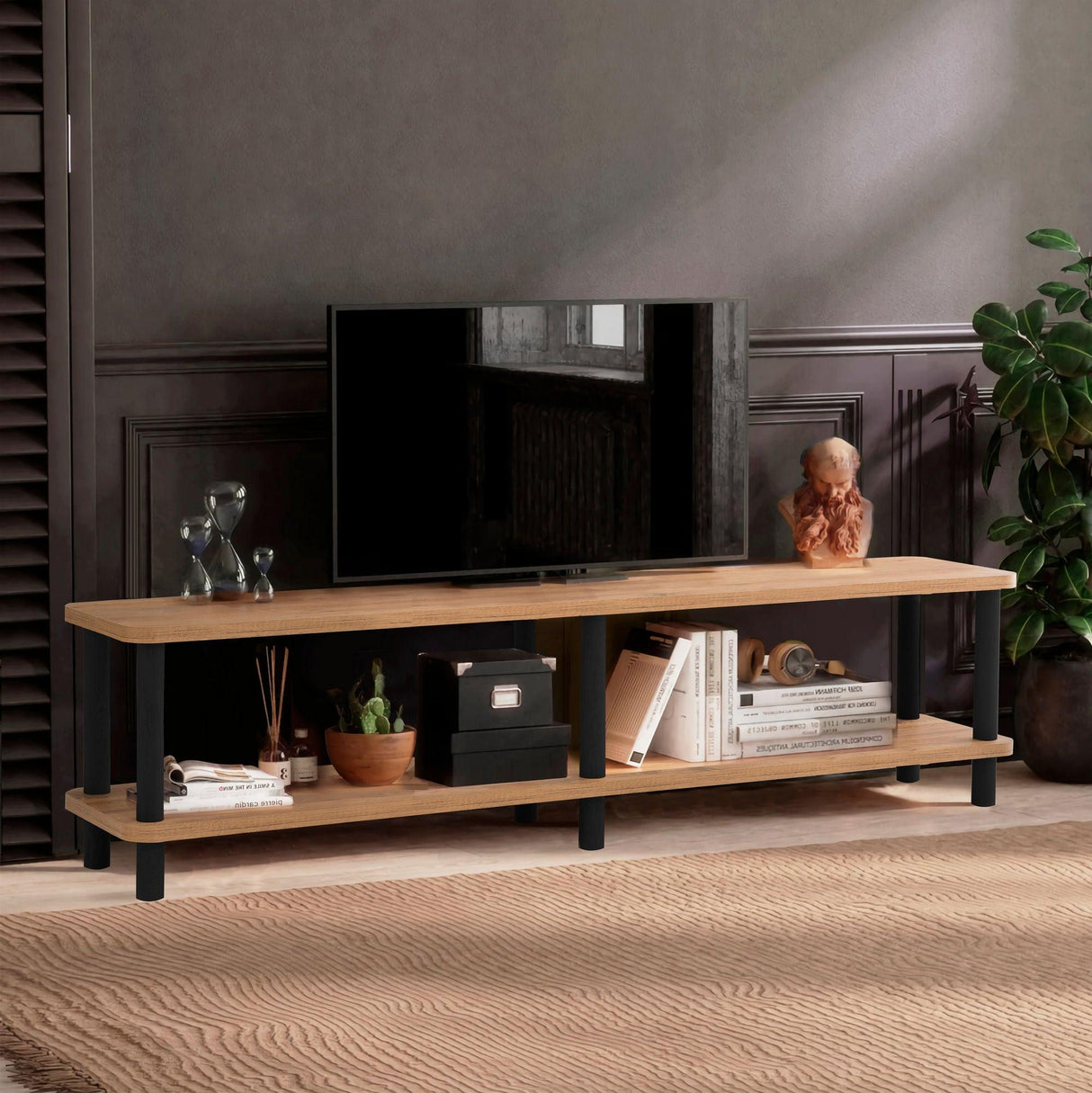 Comoda TV Hustar, Negru - Stejar, 180 x 44 x 35 cm