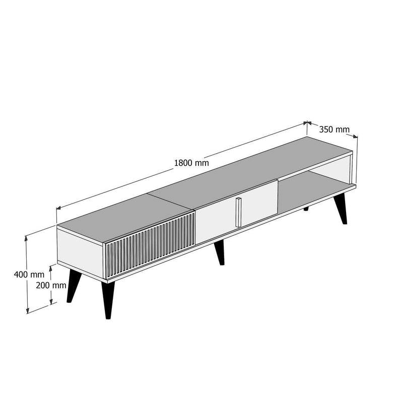 COMODA TV Lux Elixir cu 3 Compartimente, Alb - Nuc, 180 x 40 x 35 cm