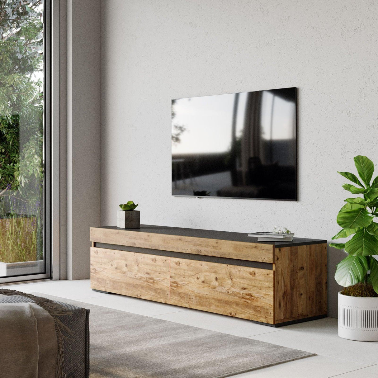 Comoda TV Roomaza, Stejar, 180x46x47 cm