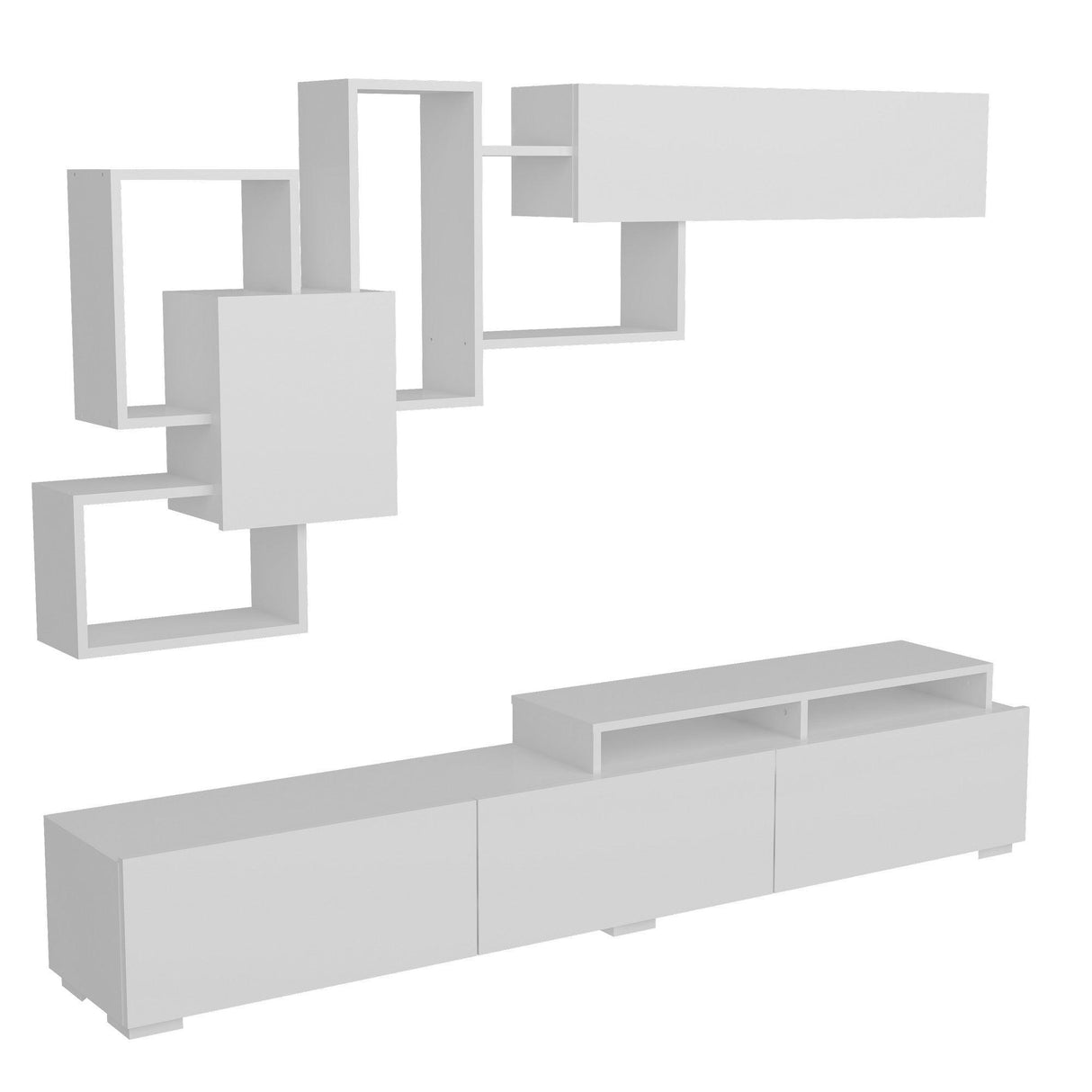 Comoda TV Tovog cu usi si rafturi, Alb, 210 x 105 x 35 cm