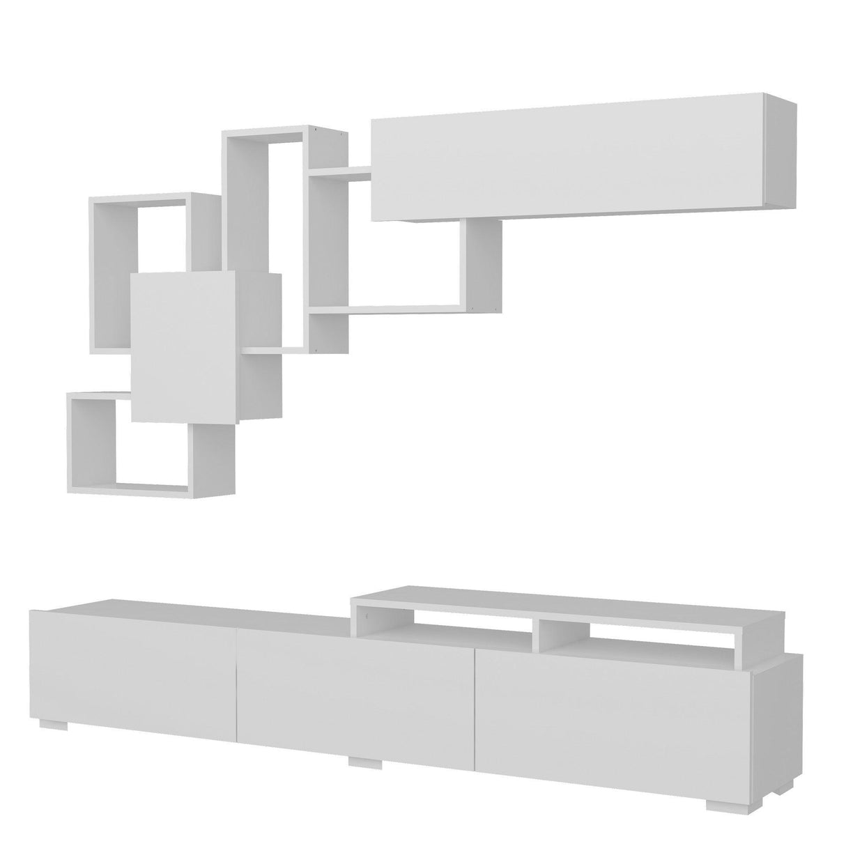 Comoda TV Tovog cu usi si rafturi, Alb, 210 x 105 x 35 cm
