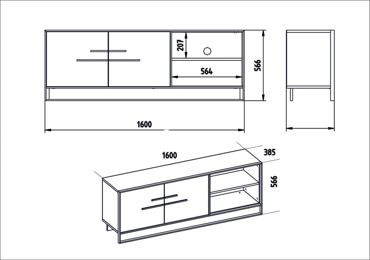 Comoda TV Vidcolla, Aur, 160x57x39 cm