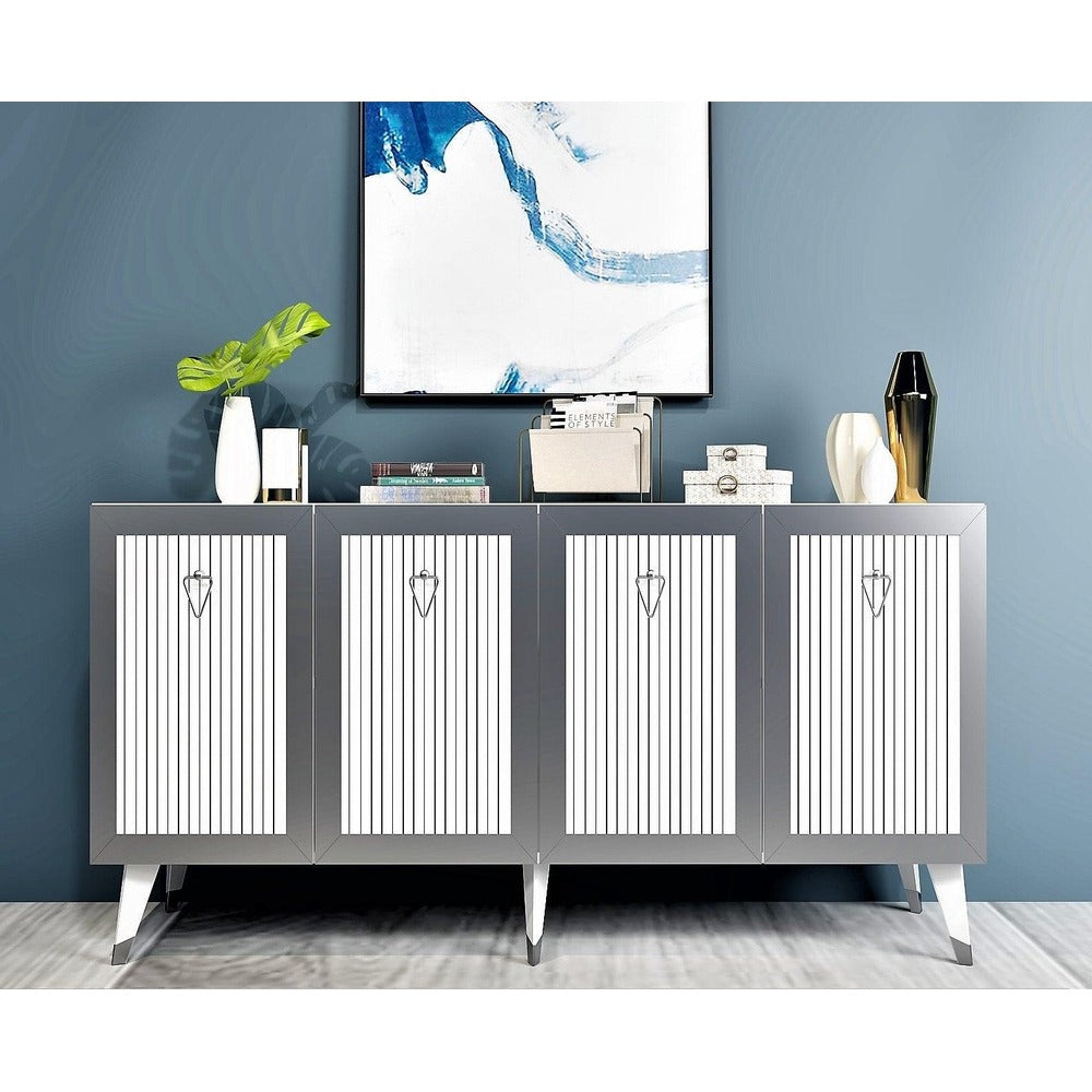 Consola Nevzat cu 4 Usi, 150x80x40 cm - Argintiu Alb