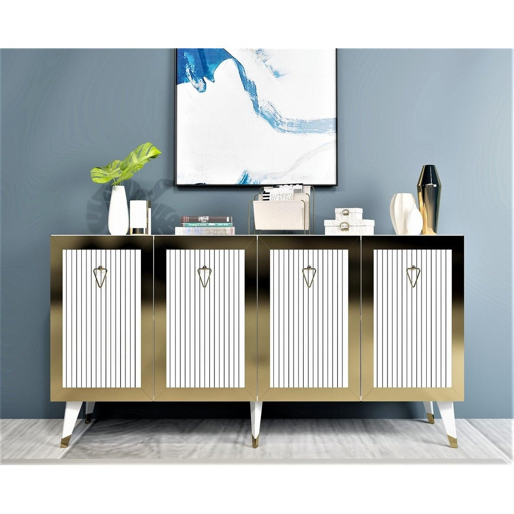 Consola Nevzat cu 4 Usi, 150x80x40 cm - Auriu alb