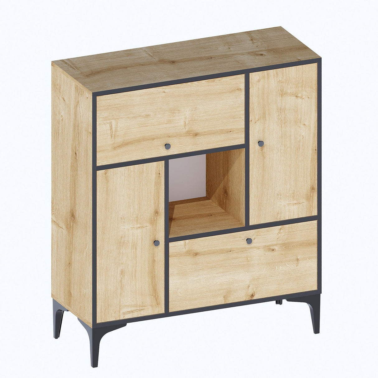 Consola Peradoom cu 4 usi si raft, Stejar, 100 x 117 x 40 cm