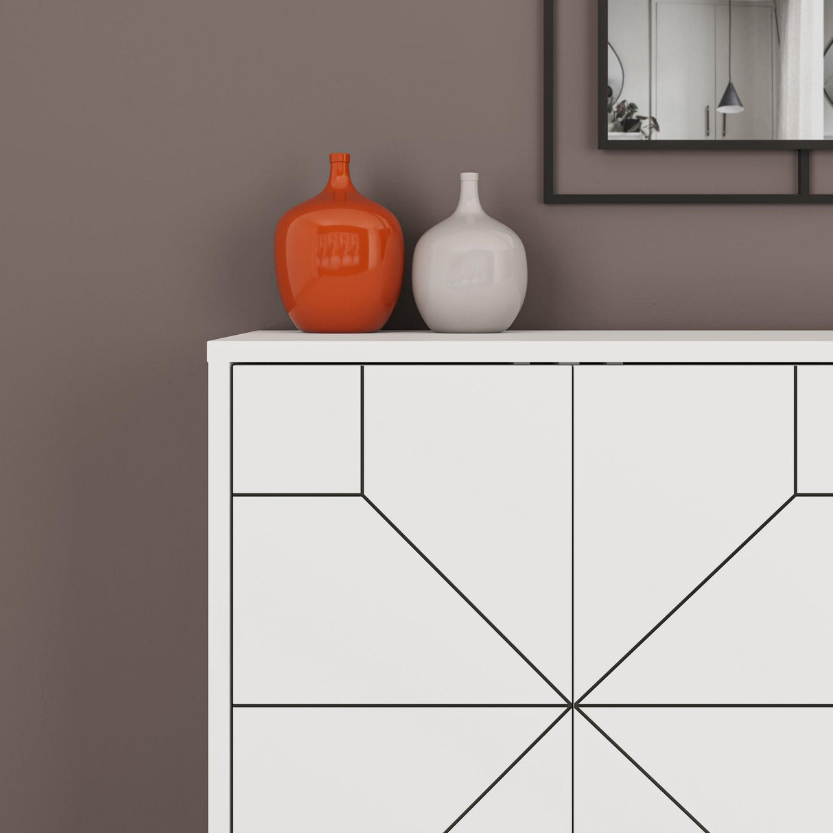 Consola TriDune cu 4 usi, Alb, 123 x 63 x 35 cm