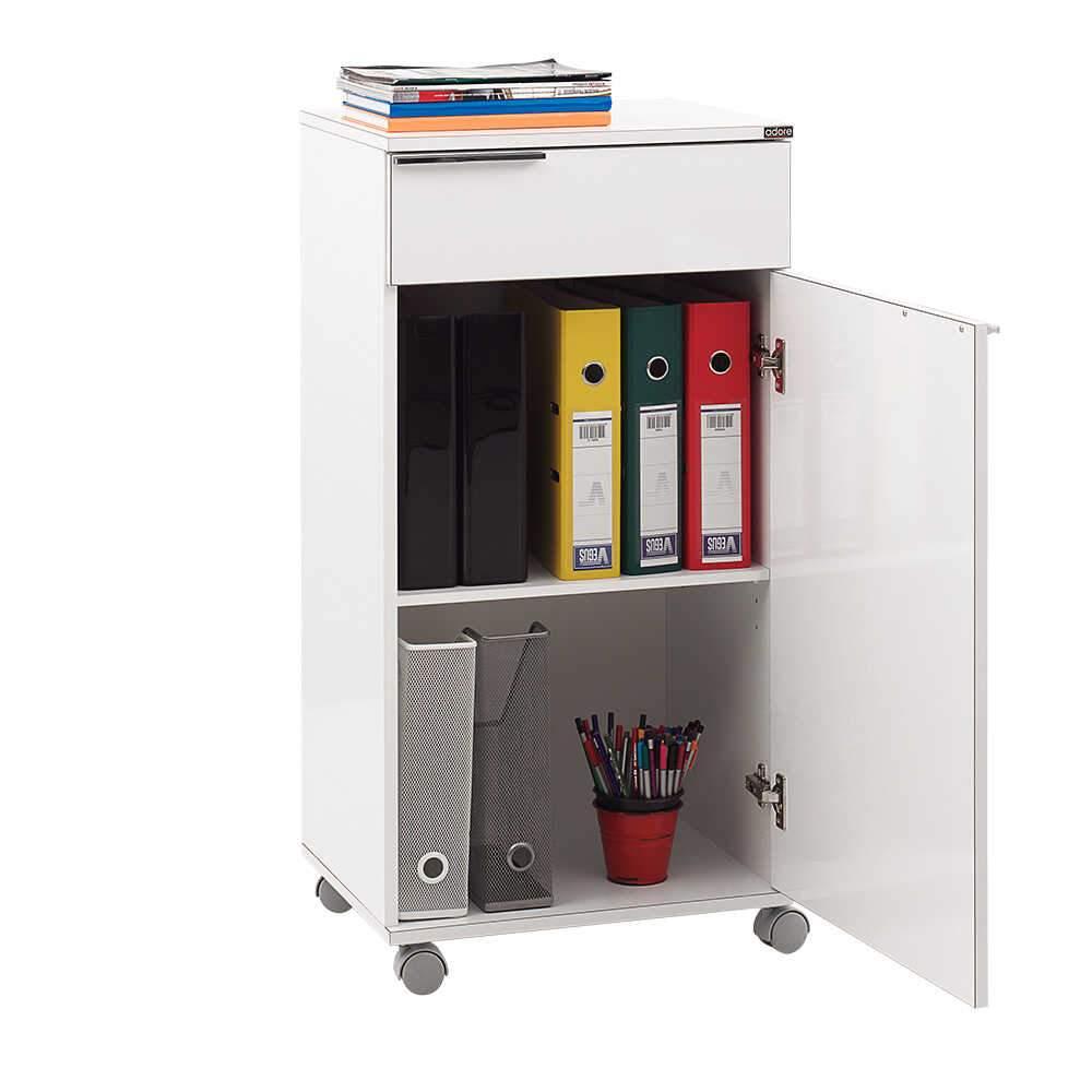 Corp Mobil Adore Diamond, cu usa, sertar si rotile, Alb, 50x100x40 cm