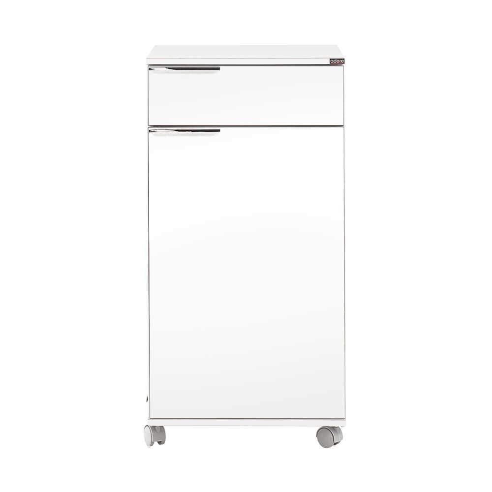 Corp Mobil Adore Diamond, cu usa, sertar si rotile, Alb, 50x100x40 cm