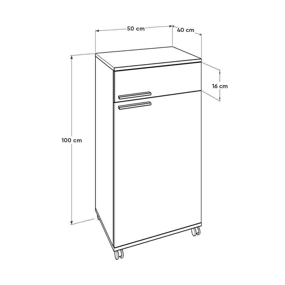 Corp Mobil Adore Diamond, cu usa, sertar si rotile, Alb, 50x100x40 cm