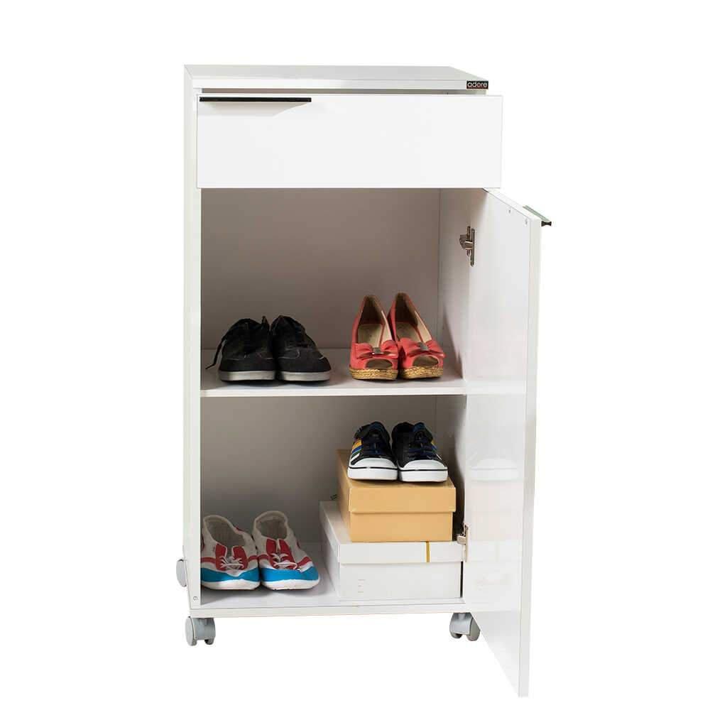 Corp Mobil Adore Diamond, cu usa, sertar si rotile, Alb, 50x100x40 cm