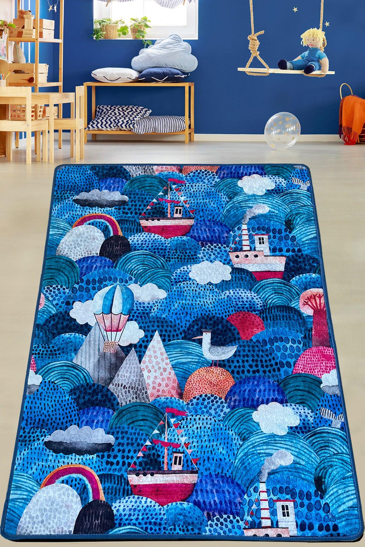 Covor de Copii Mare Albastra, Albastru, 80x150 cm