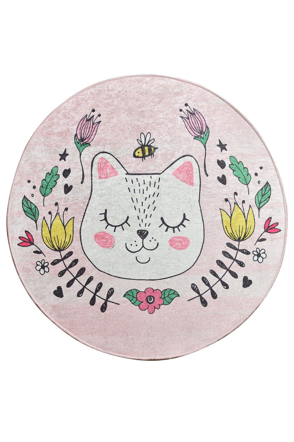 Covor de Copii Rotund Pisica Sophie, Multicolor, 200x200 cm