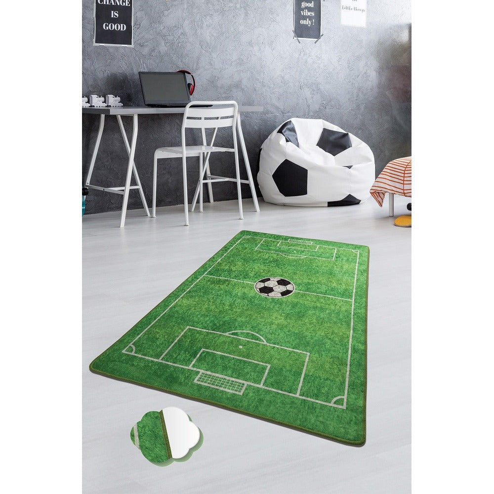 Covor de Copii Teren Football, Verde, 100x160 cm