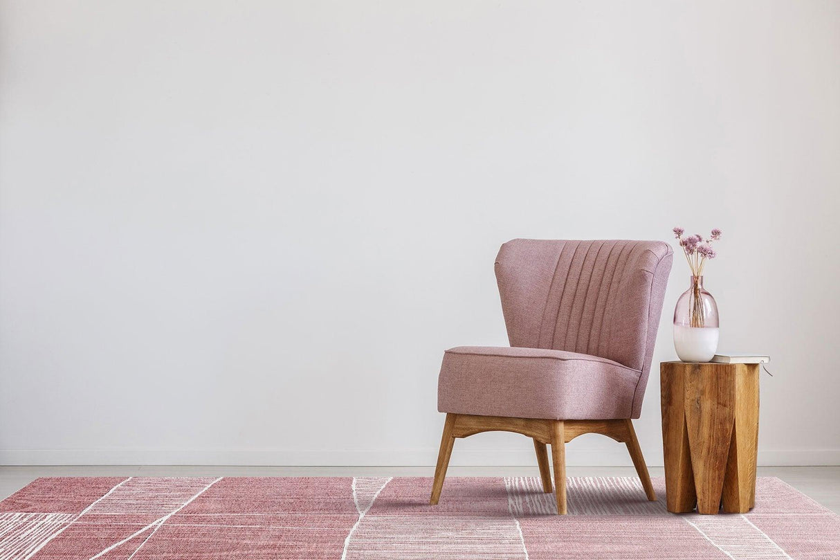 Covor de living / dormitor Maze Home PALMA, Roz - Alb, 135x200 cm