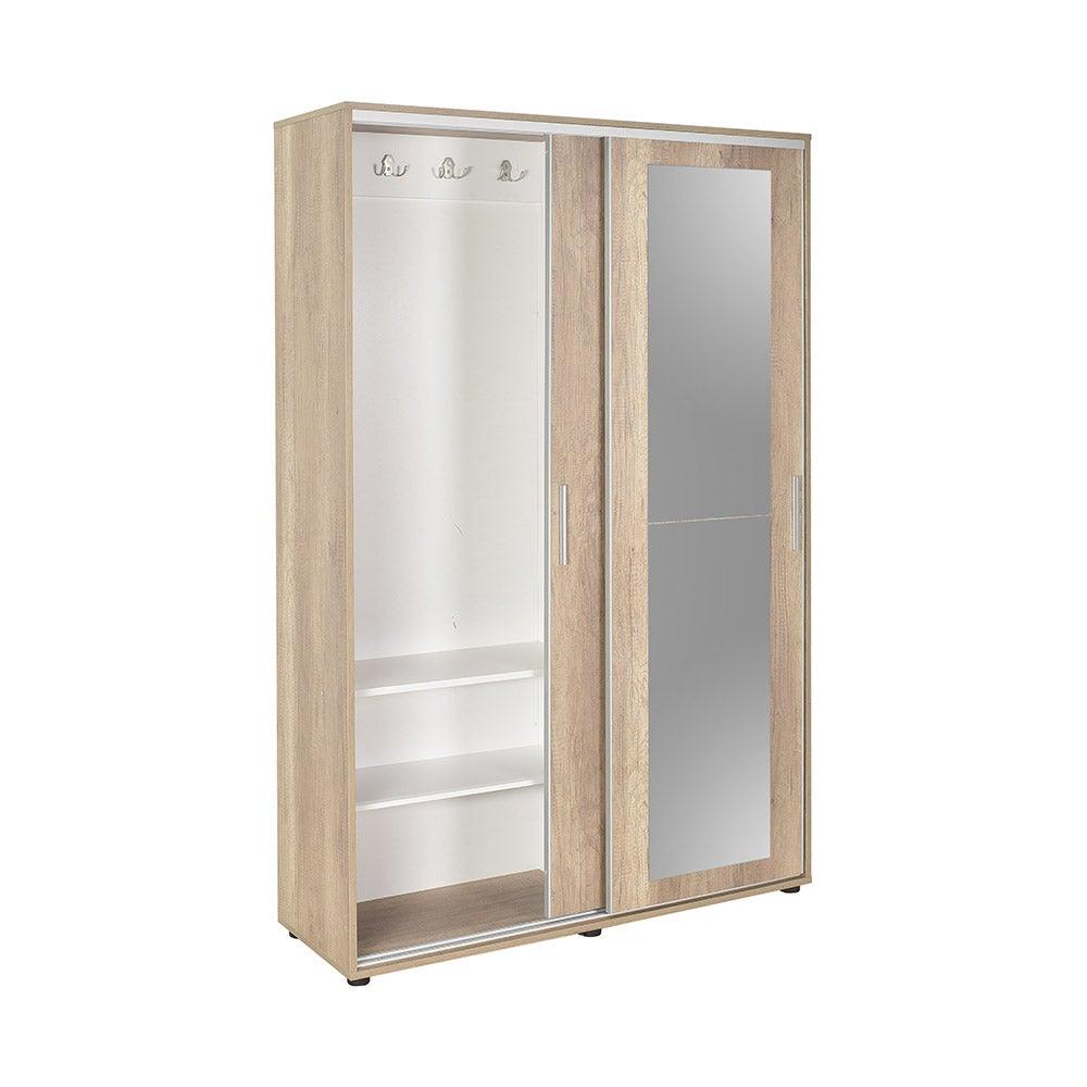Cuier cu pantofar Adore Porto Maxi, 2 usi cu oglinda, 12 rafturi, capacitate 32 perechi incaltaminte, 120 x 187 x 40 cm - Natur