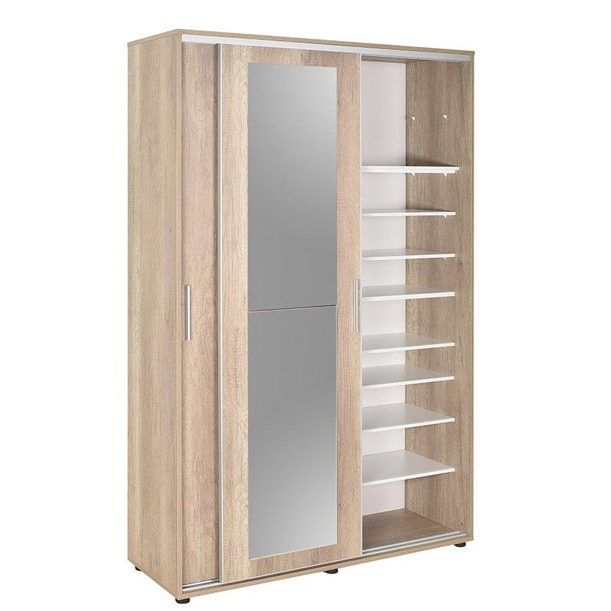 Cuier cu pantofar Adore Porto Maxi, 2 usi cu oglinda, 12 rafturi, capacitate 32 perechi incaltaminte, 120 x 187 x 40 cm - Natur