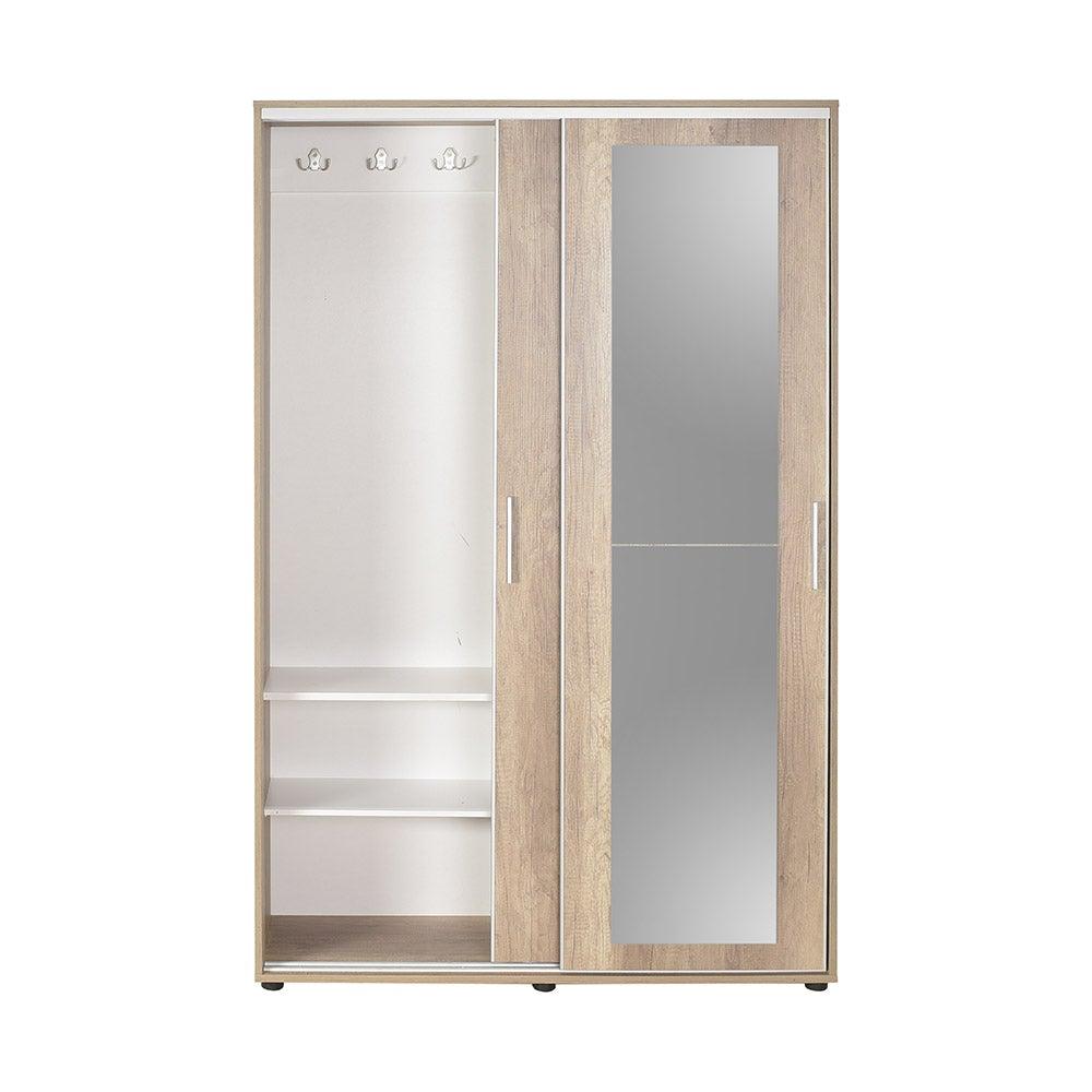 Cuier cu pantofar Adore Porto Maxi, 2 usi cu oglinda, 12 rafturi, capacitate 32 perechi incaltaminte, 120 x 187 x 40 cm - Natur