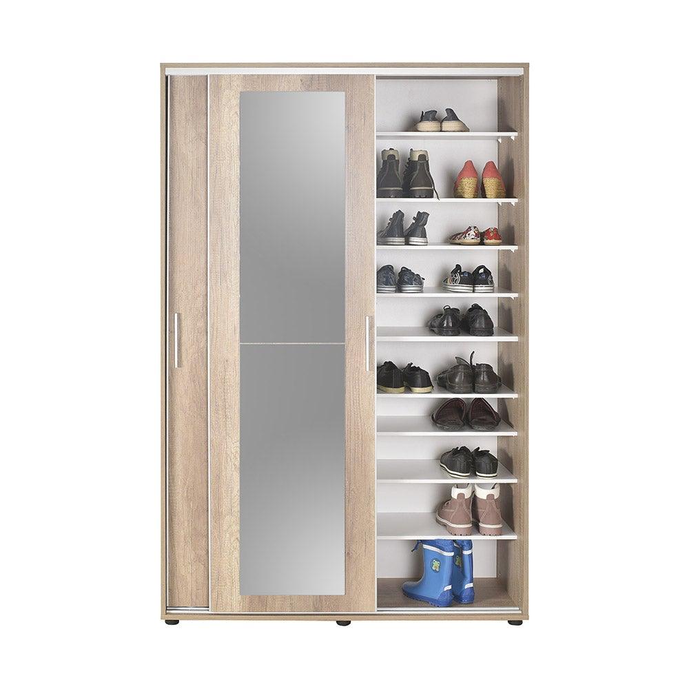 Cuier cu pantofar Adore Porto Maxi, 2 usi cu oglinda, 12 rafturi, capacitate 32 perechi incaltaminte, 120 x 187 x 40 cm - Natur