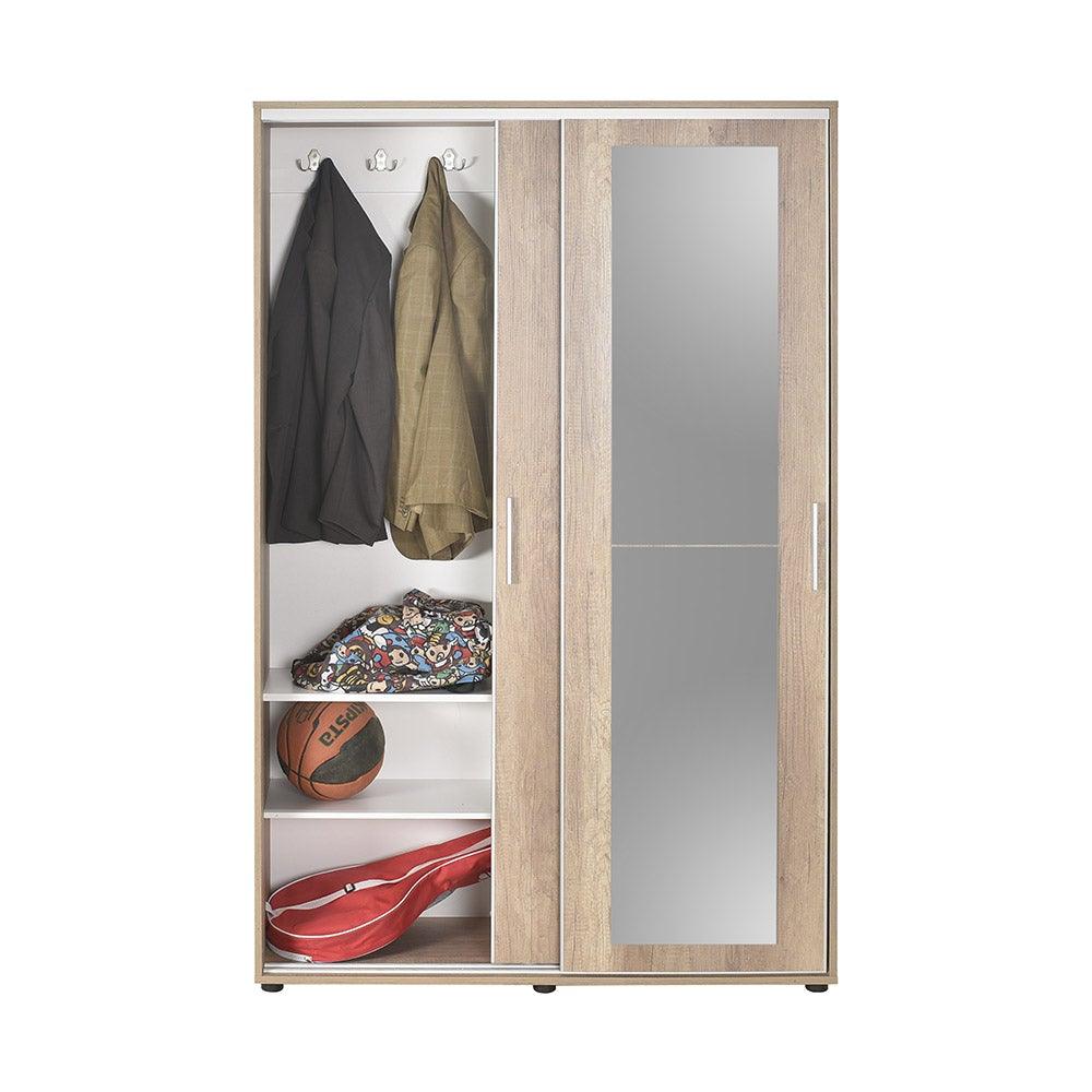 Cuier cu pantofar Adore Porto Maxi, 2 usi cu oglinda, 12 rafturi, capacitate 32 perechi incaltaminte, 120 x 187 x 40 cm - Natur
