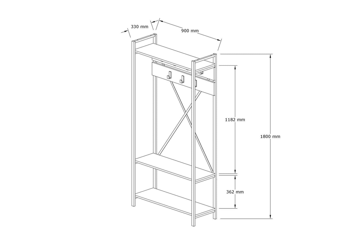 Cuier cu pantofar Alfa, Stejar, 90x180x34 cm
