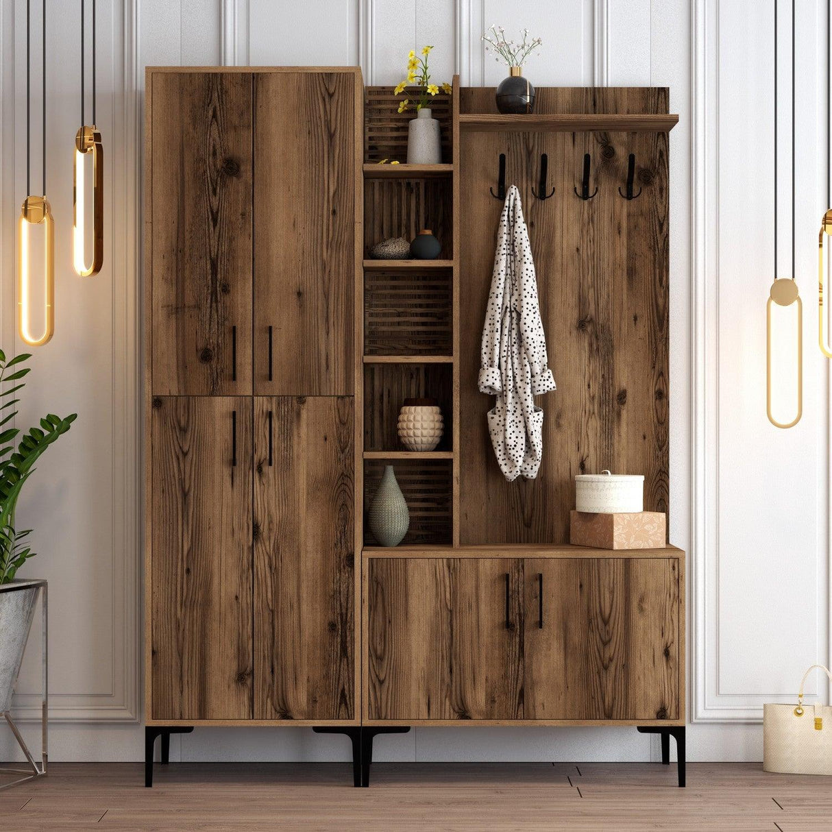 Cuier Ariel cu Usi, Nuc, 90 x200 x 35 cm