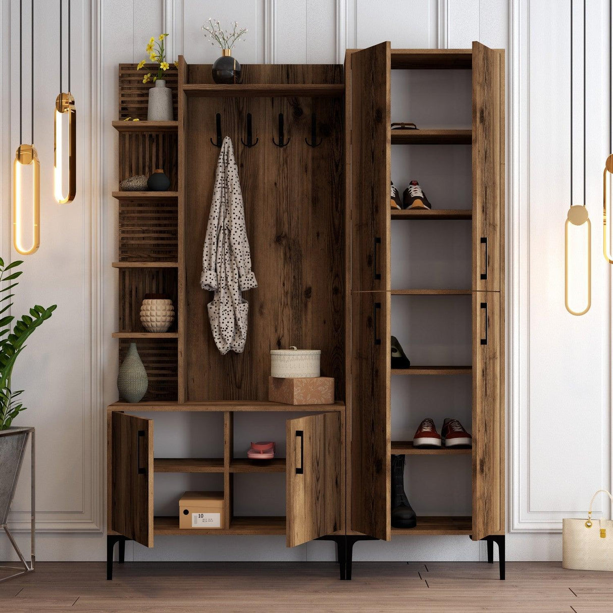 Cuier Ariel cu Usi, Nuc, 90 x200 x 35 cm