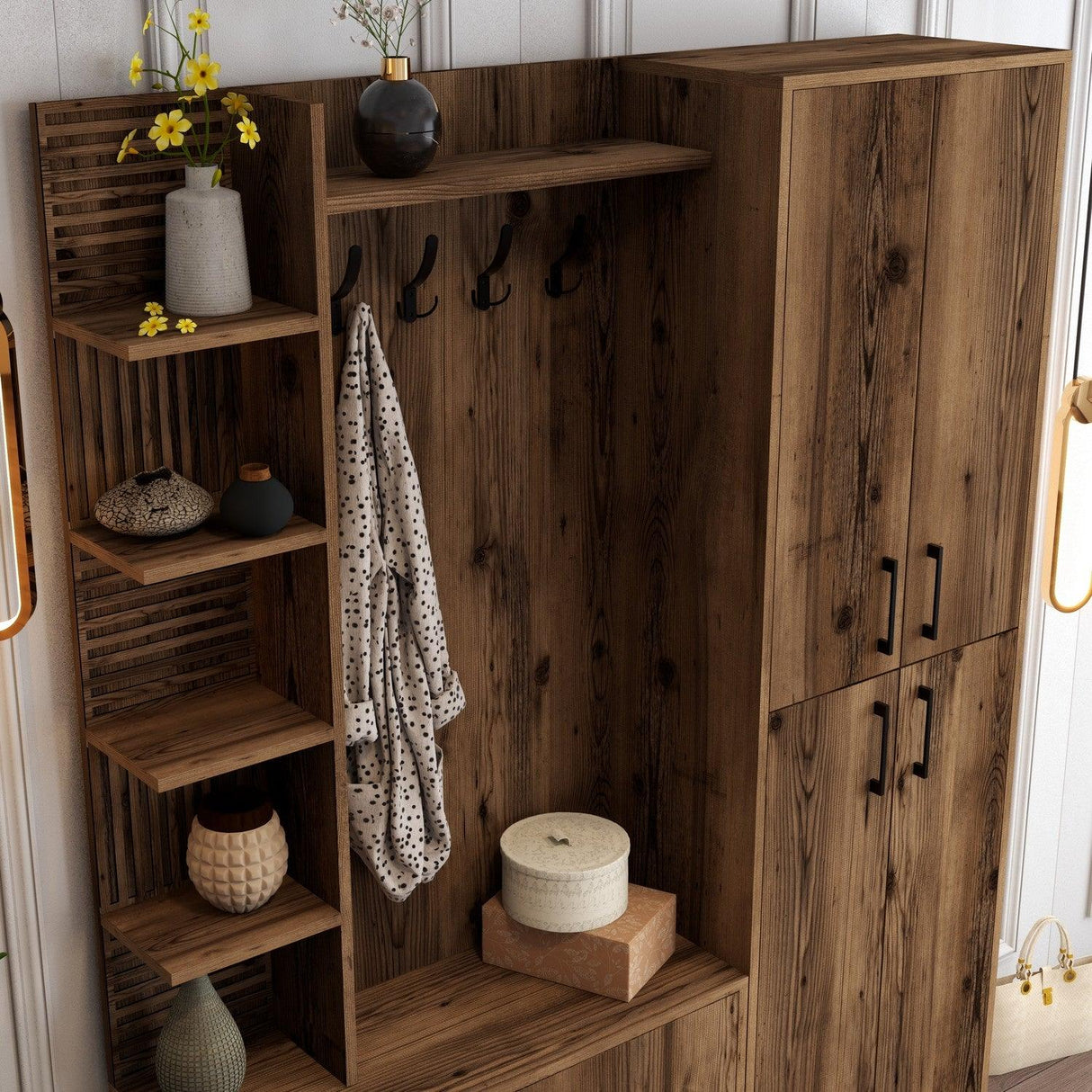 Cuier Ariel cu Usi, Nuc, 90 x200 x 35 cm