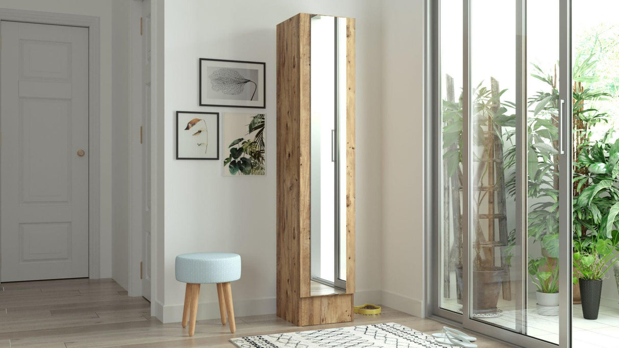 Cuier cu pantofar cu Oglinda Sloth, Stejar, 180 x 36 x 36 cm