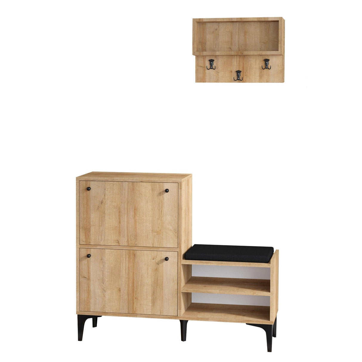 Cuier cu pantofar Metin, Stejar, 110 x 92 x 35 cm