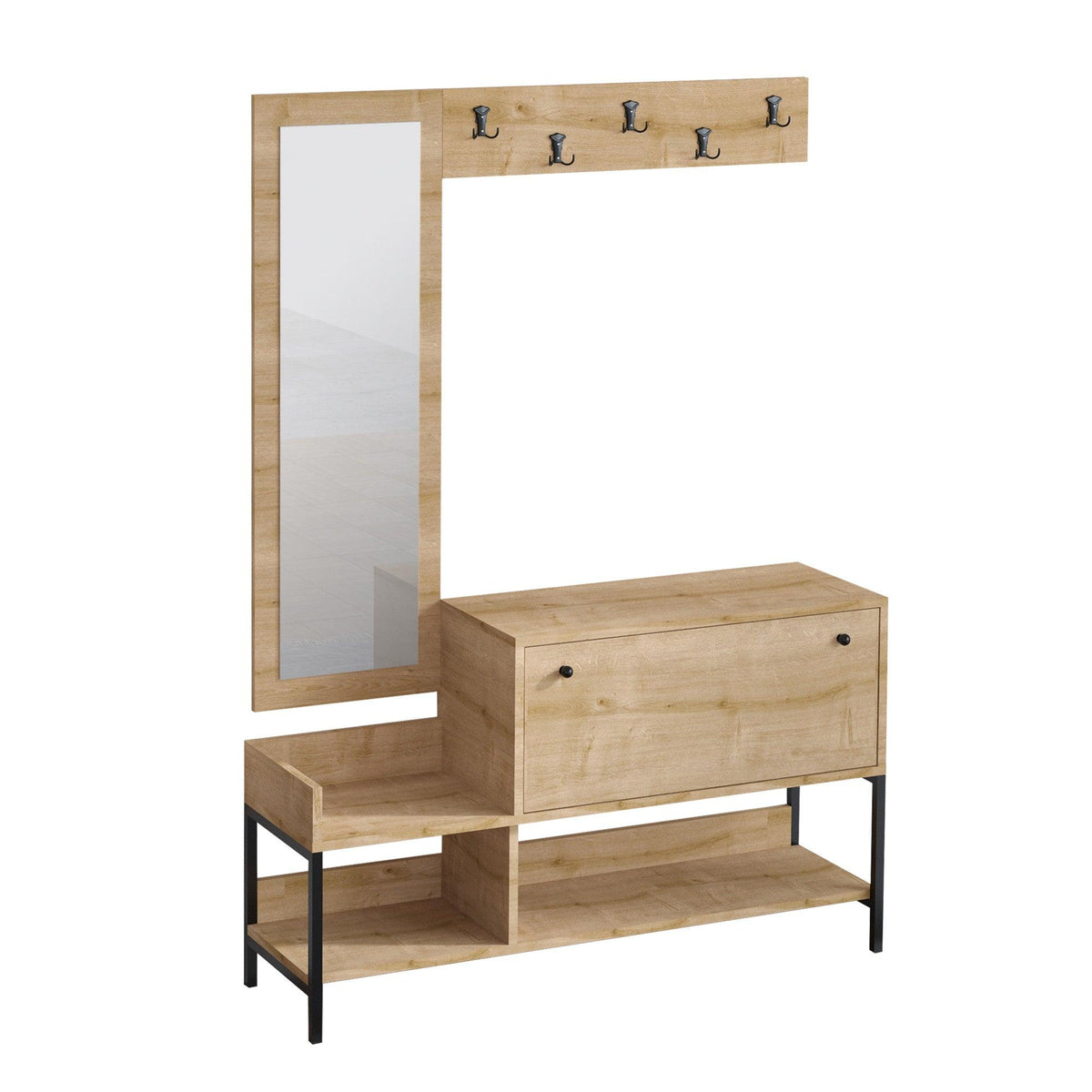 Cuier cu pantofar Vlad cu oglinda, Stejar, 120x170x35 cm