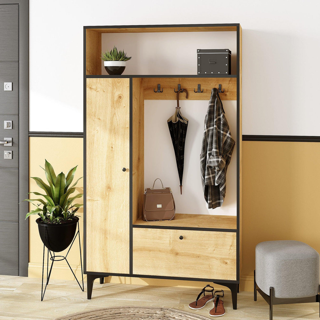 Cuier Walaso cu 2 usi, Stejar, 100 x 177 x 35 cm