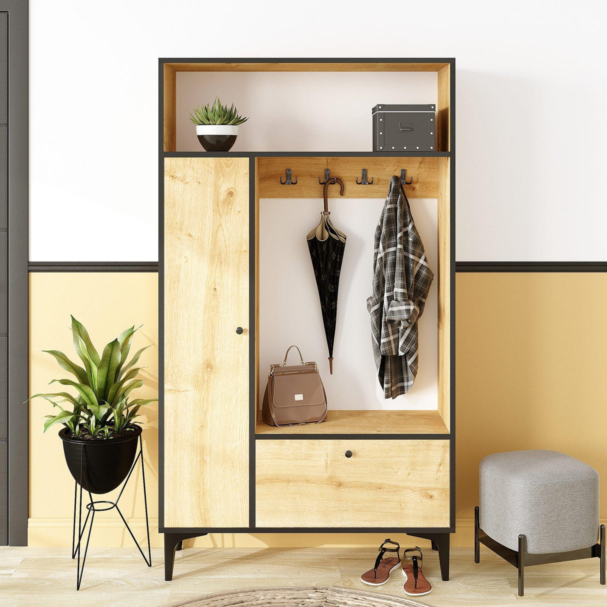 Cuier Walaso cu 2 usi, Stejar, 100 x 177 x 35 cm