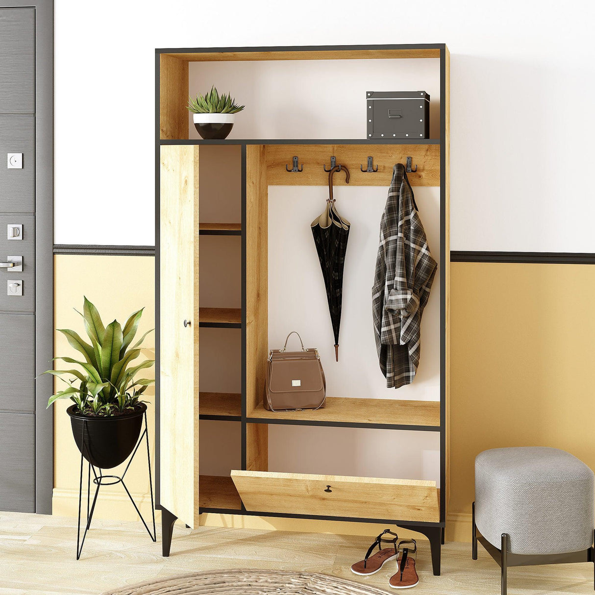 Cuier Walaso cu 2 usi, Stejar, 100 x 177 x 35 cm