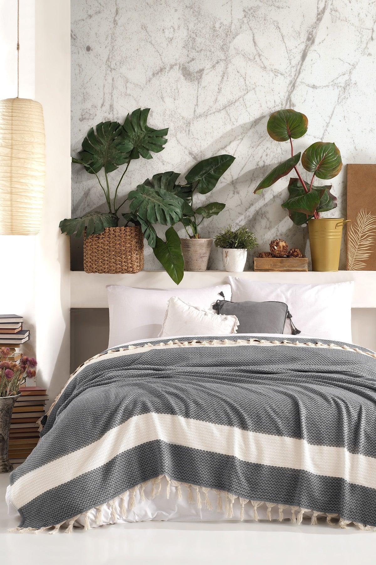 Cuvertură de pat double, Antracit, 230x200 cm