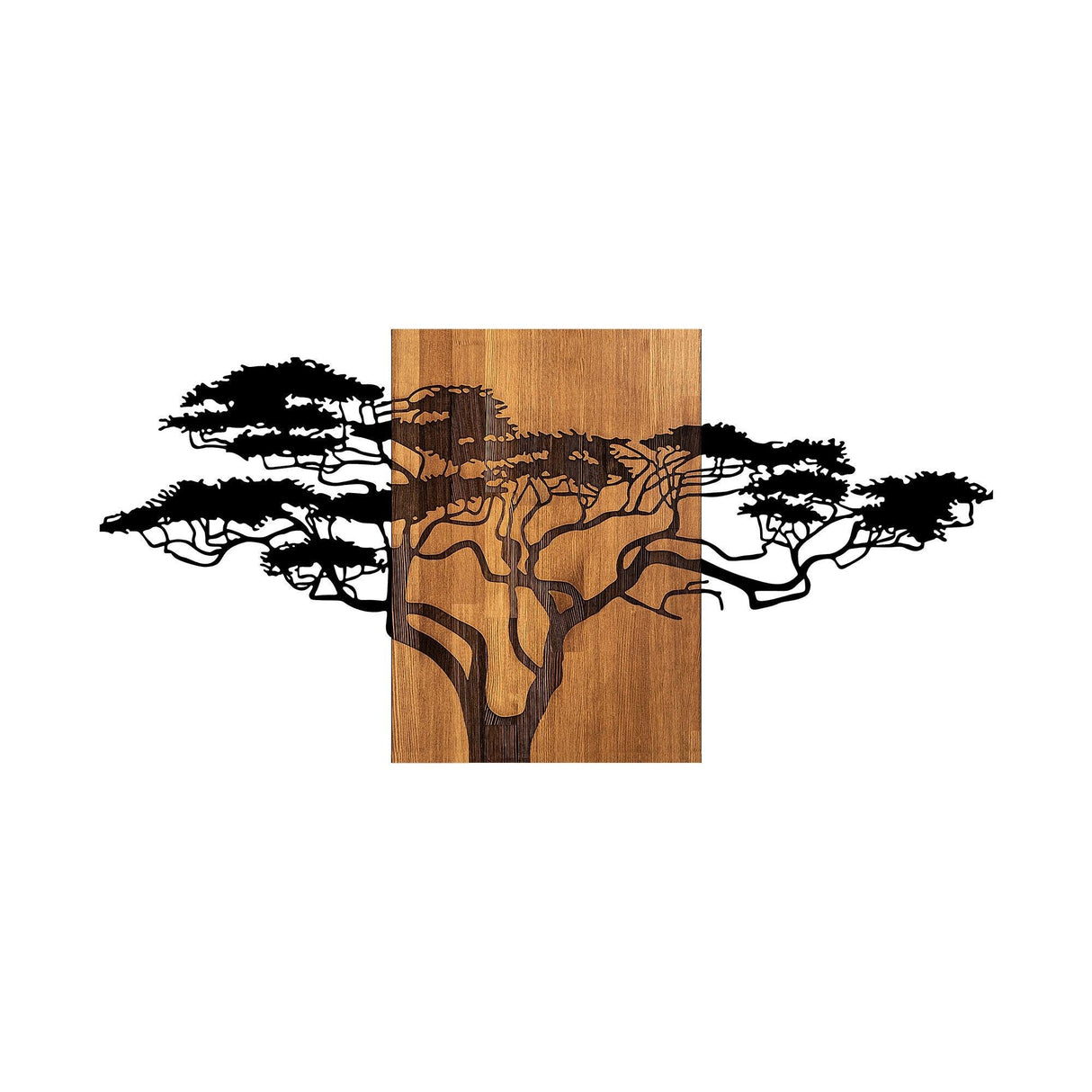 Decoratiune de perete lemn Acacia Tree - 329, Negru, 3x70x144 cm