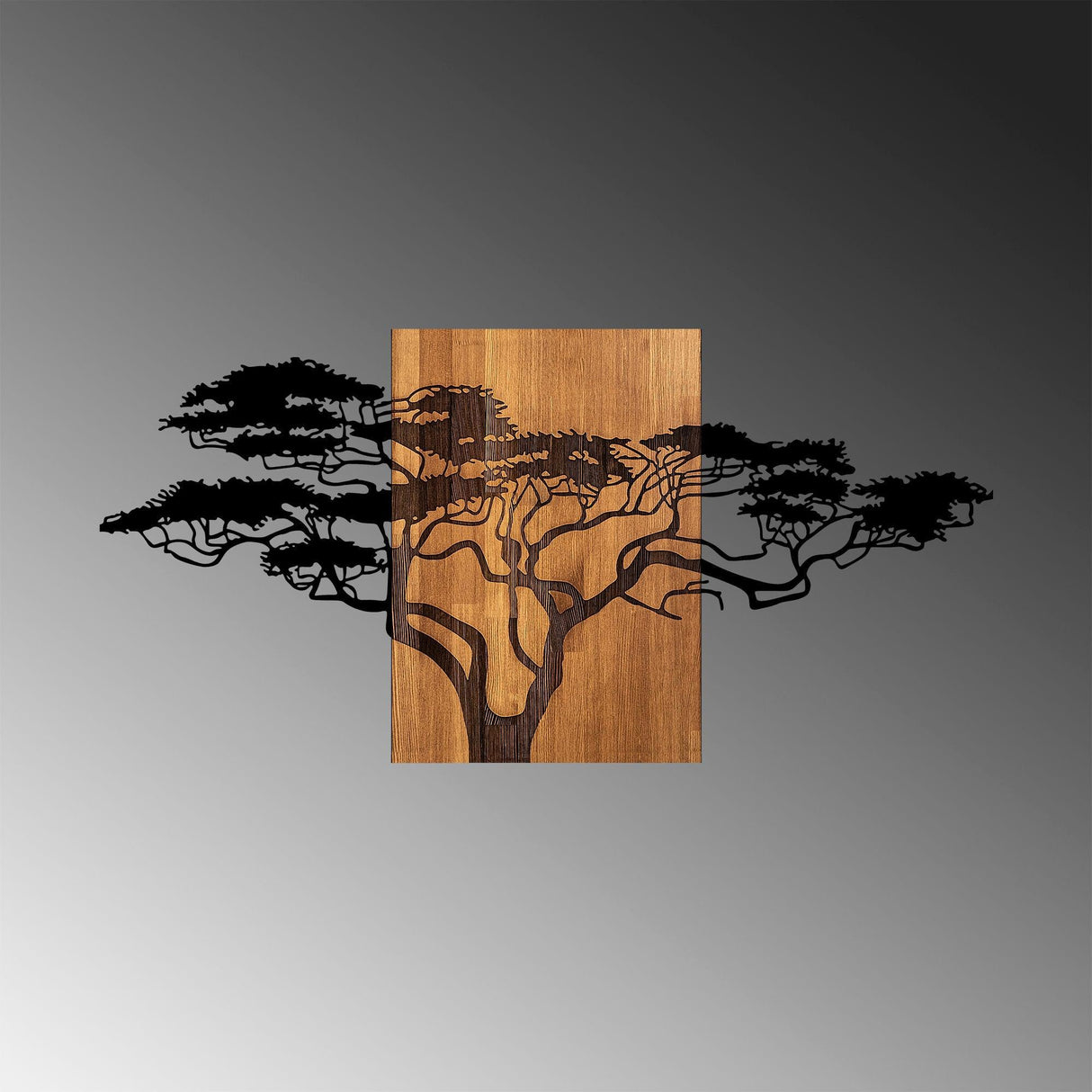 Decoratiune de perete lemn Acacia Tree - 329, Negru, 3x70x144 cm