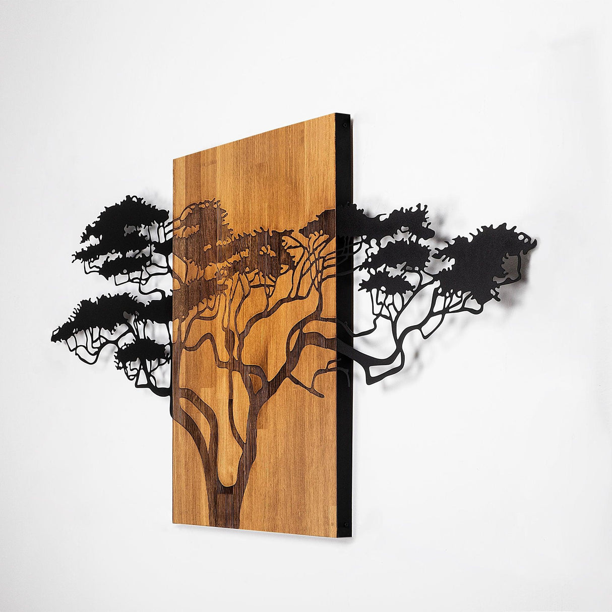 Decoratiune de perete lemn Acacia Tree - 329, Negru, 3x70x144 cm