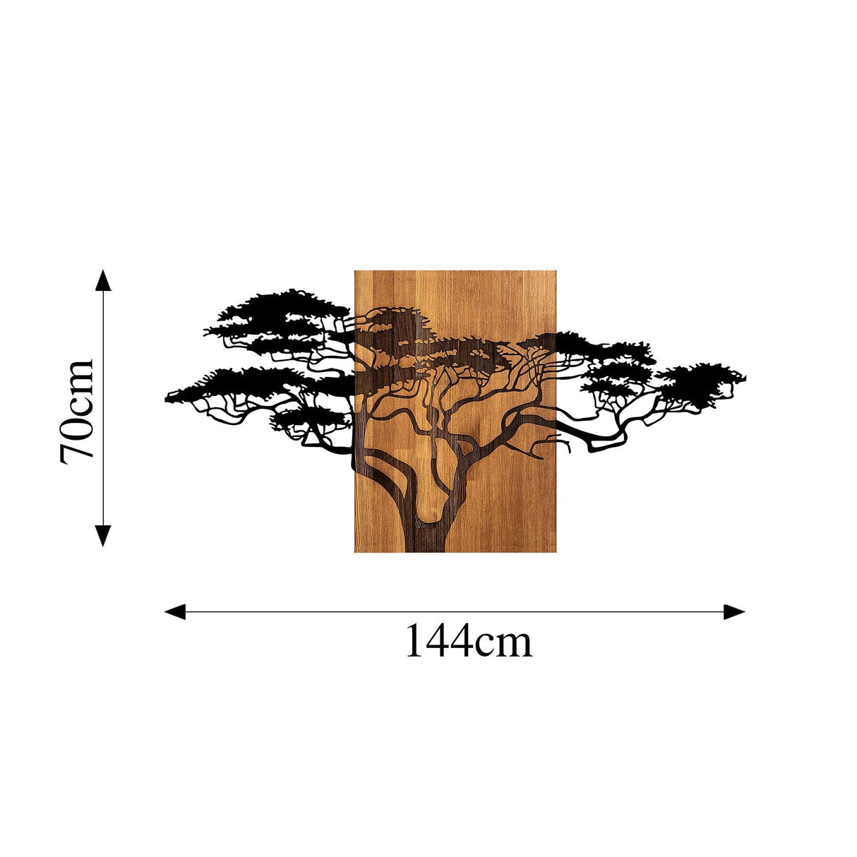 Decoratiune de perete lemn Acacia Tree - 329, Negru, 3x70x144 cm
