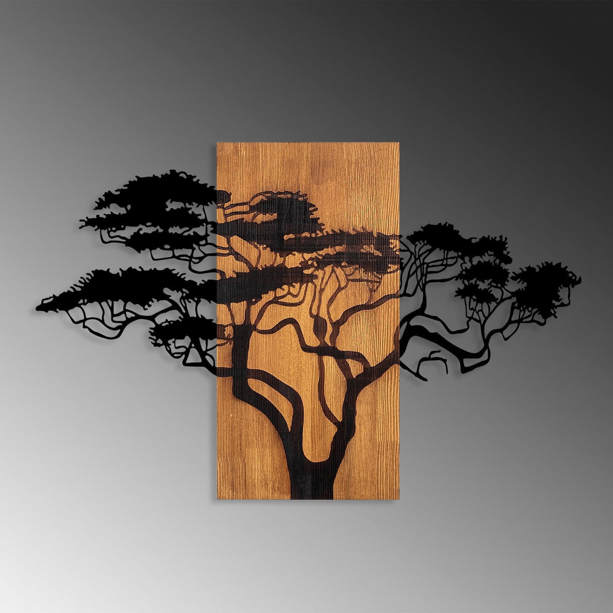 Decoratiune de perete lemn Acacia Tree - 387, Nuc, 58x3x90 cm