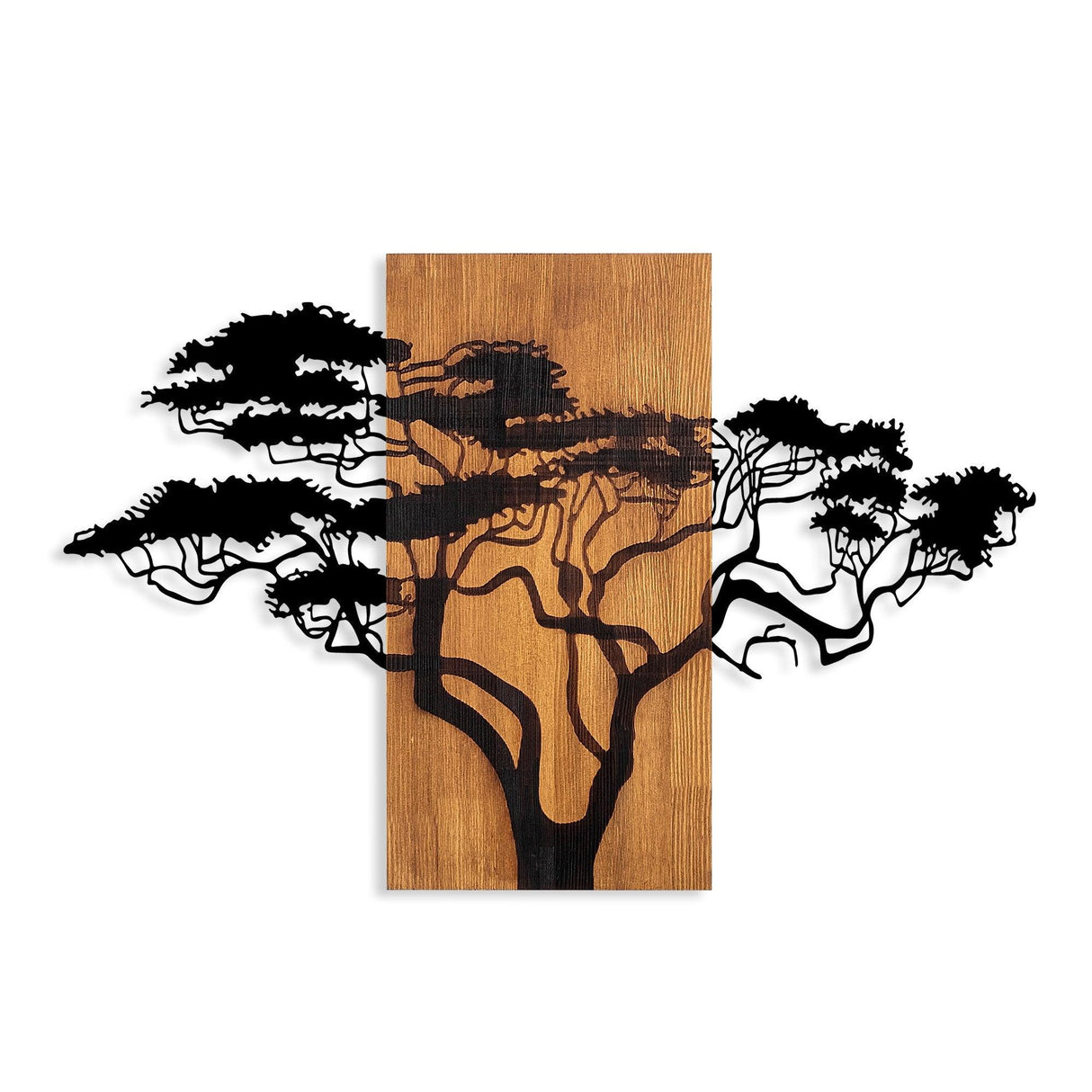 Decoratiune de perete lemn Acacia Tree - 387, Nuc, 58x3x90 cm