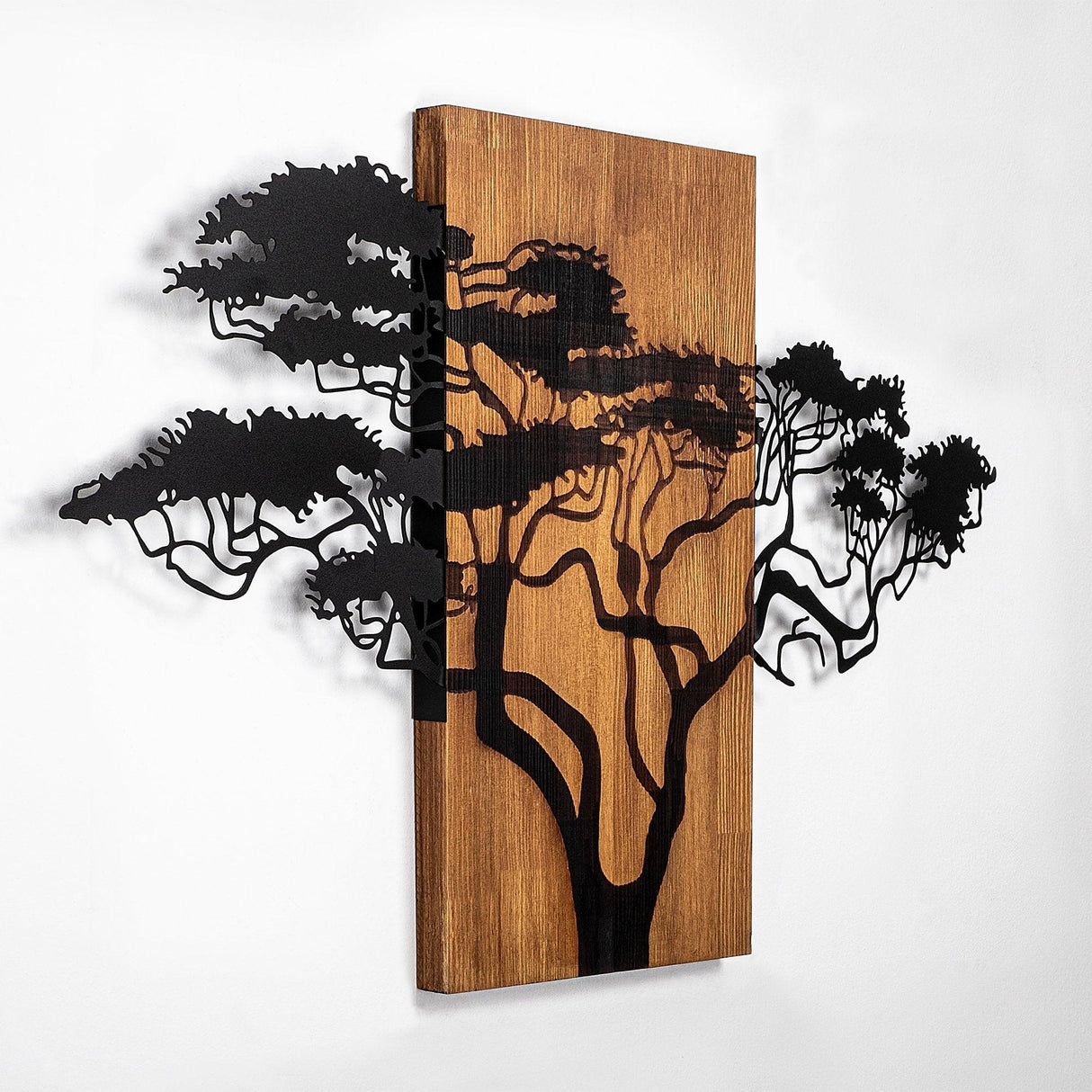 Decoratiune de perete lemn Acacia Tree - 387, Nuc, 58x3x90 cm