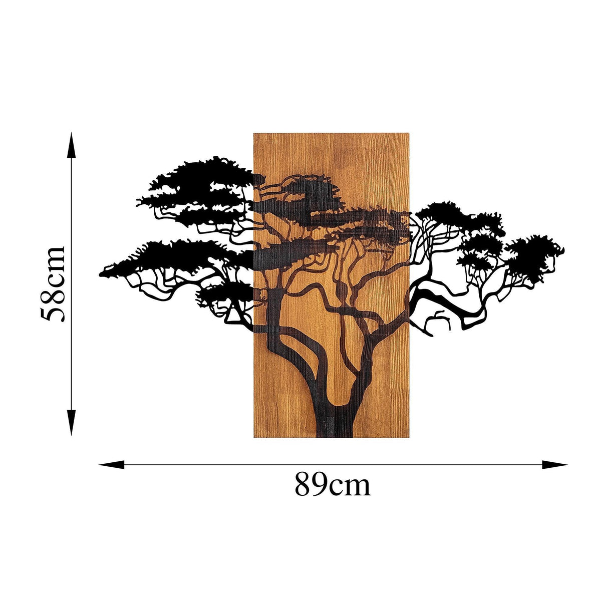 Decoratiune de perete lemn Acacia Tree - 387, Nuc, 58x3x90 cm
