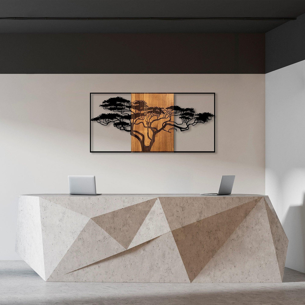 Decoratiune de Perete Lemn Acacia Tree, Negru, 70x3x147 cm
