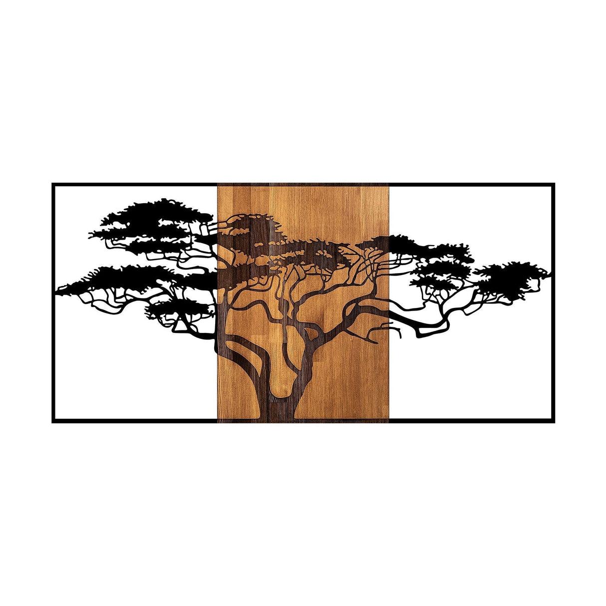Decoratiune de Perete Lemn Acacia Tree, Negru, 70x3x147 cm