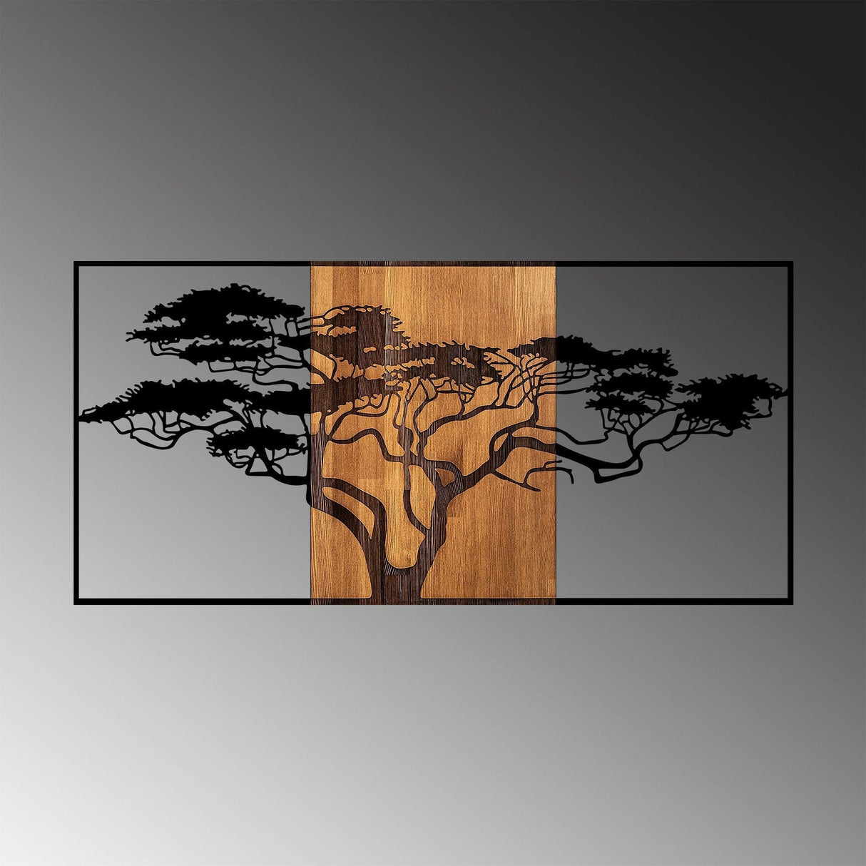 Decoratiune de Perete Lemn Acacia Tree, Negru, 70x3x147 cm
