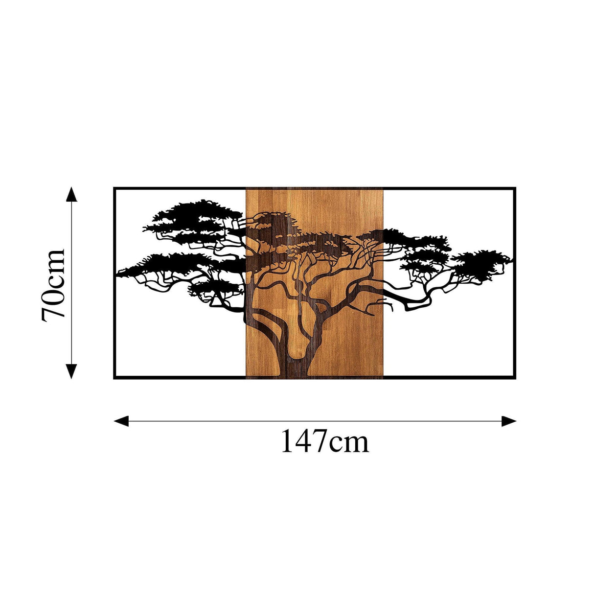 Decoratiune de Perete Lemn Acacia Tree, Negru, 70x3x147 cm
