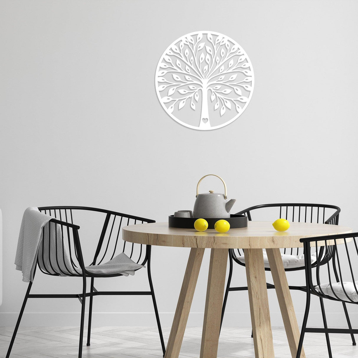 Decoratiune de perete lemn Agac 4, Alb, 58x0,8x58 cm